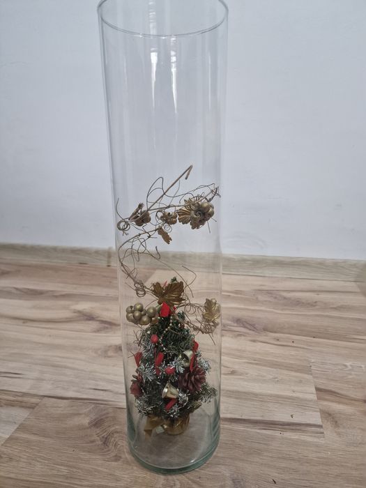 Wazon szklany 50 cm z dekoracją świąteczną