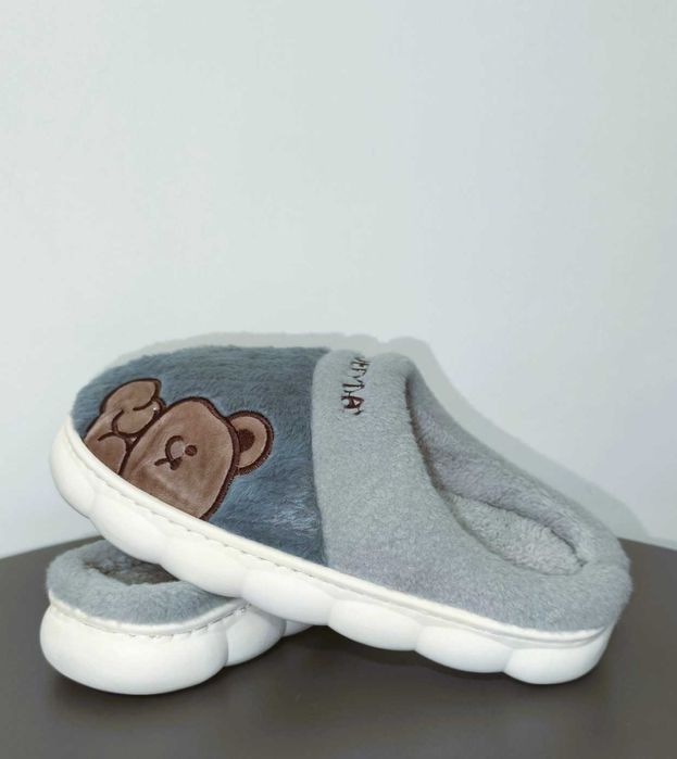 Nowe kapcie ocieplane ciepłe na zimę męskie szare Miś 44-45