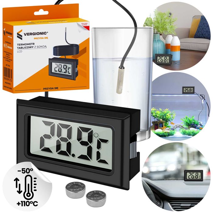 Termometr tablicowy LCD z sondą -50°C +110°C VERGIONIC