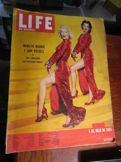 revistas muito antigas com Marilyn Monroe Life e Paris Match