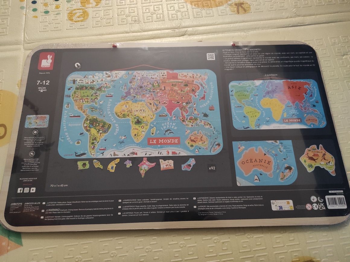 Jonod puzzle magnetyczne, mapa świata w języku francuskim