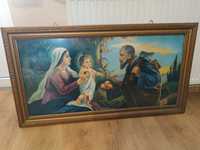Obraz Matka Boska , Jezus i Józef 108x59 PRL