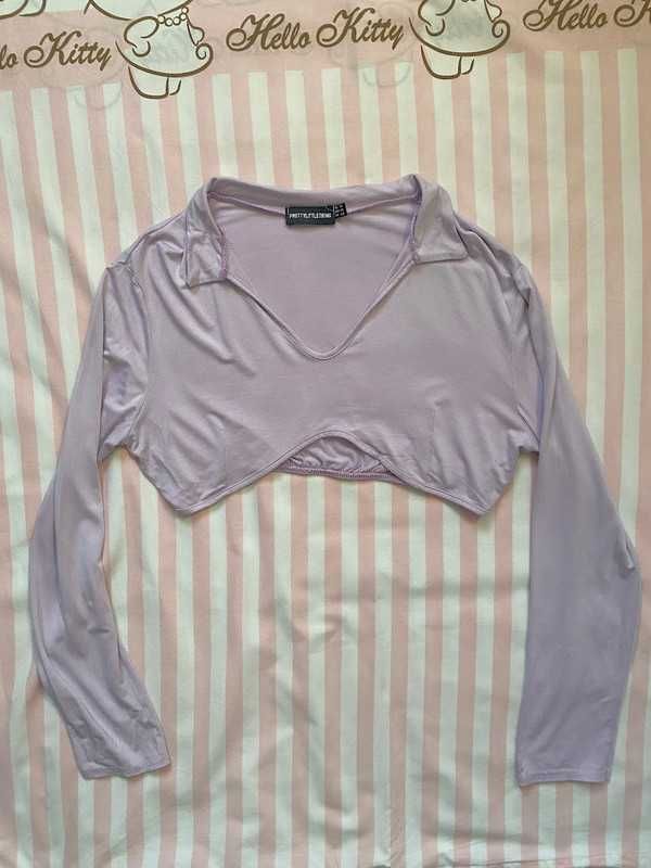 Fioletowy crop top z długim rękawem Pretty Little Thing XL/L 42/40