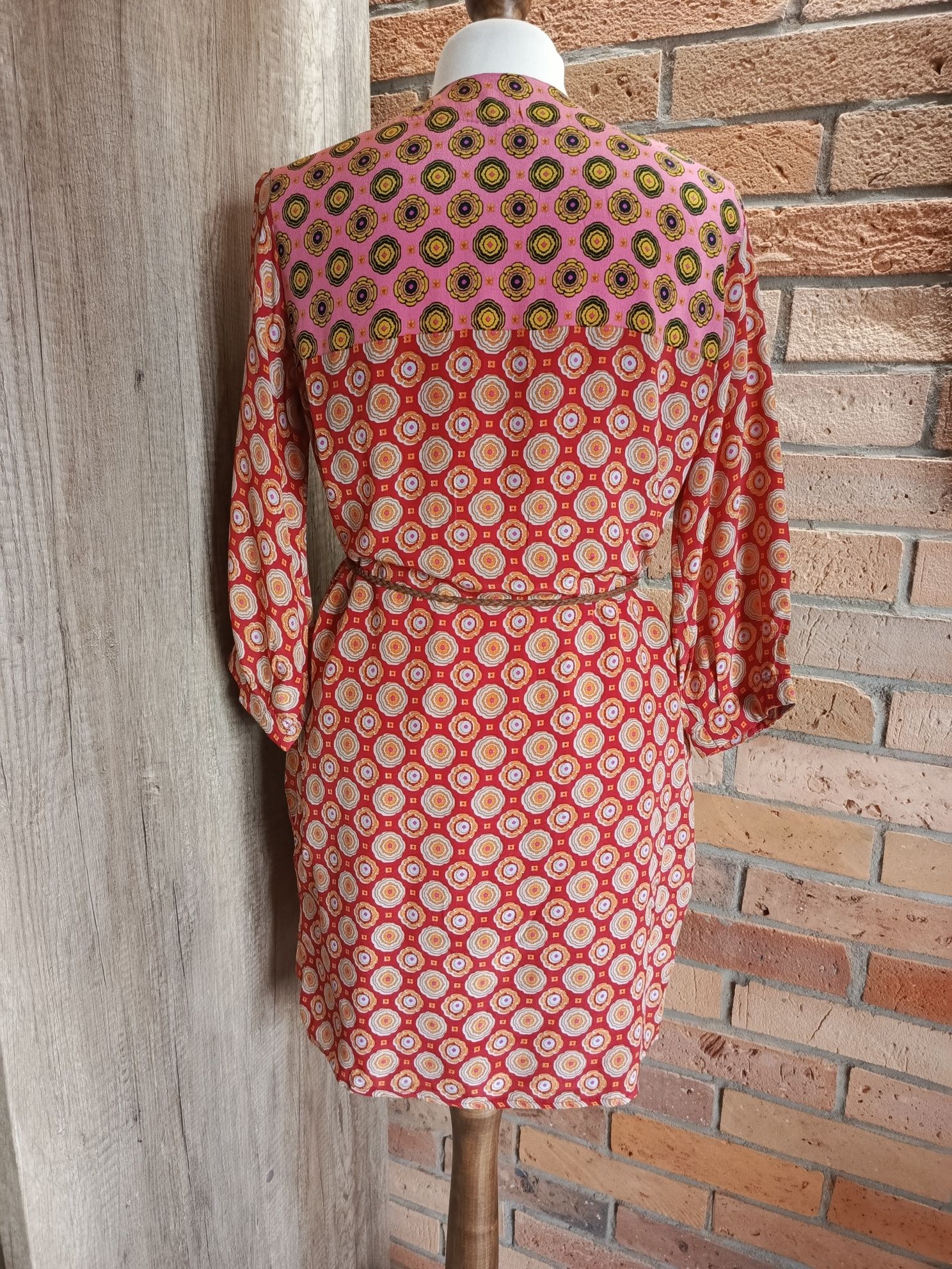 Sukienka jedwabna Joyce & Girls XS 100% silk boho wzór retro kolorowa