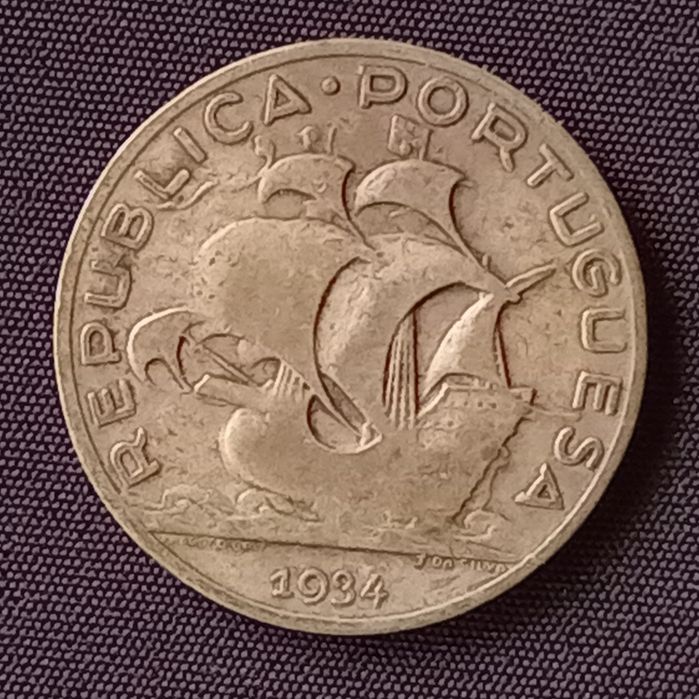 Moeda em prata de 5 escudos de 1934