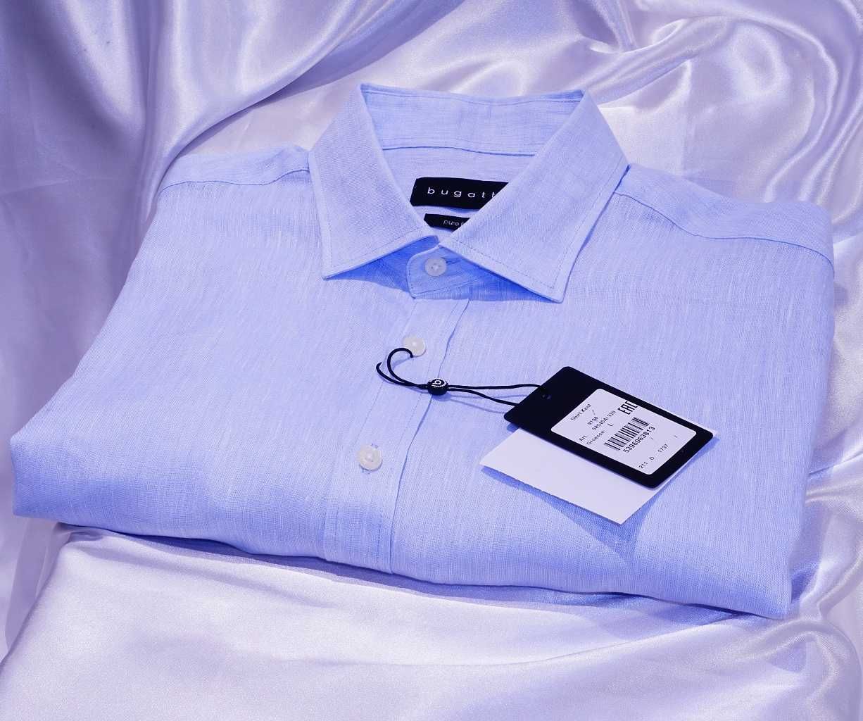 Bugatti koszula L 41/42 długi lniana button-down błękitna niebieska th
