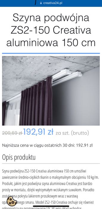Szyna karniszowa podwojna zs2-150 creativia 150cm nowa