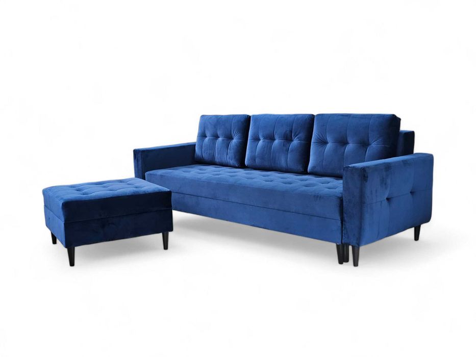 Rozkładana sofa z pojemnikiem. Kanapa PORTO. Sprężyny. Drewniane nogi