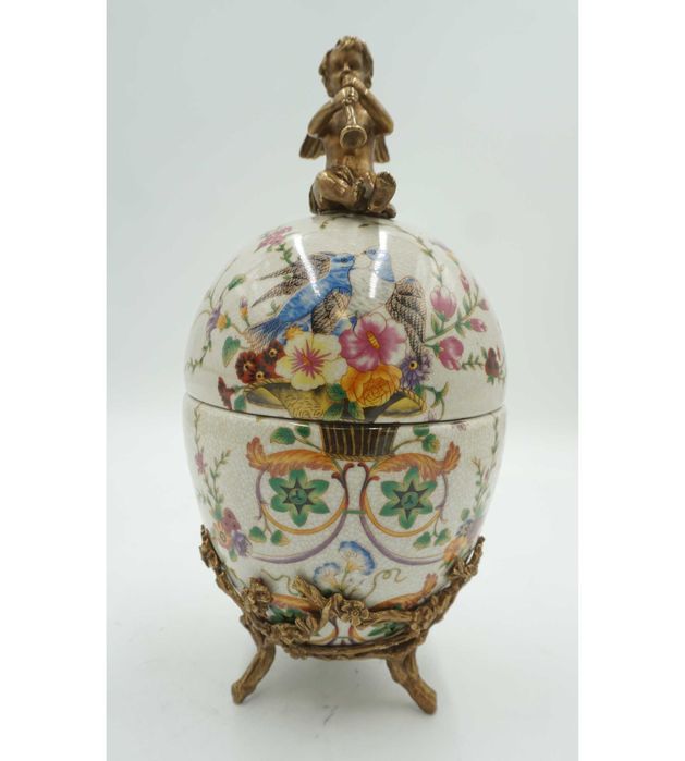JAJO porcelana z brązem  szkatułka aniołek z trąbką