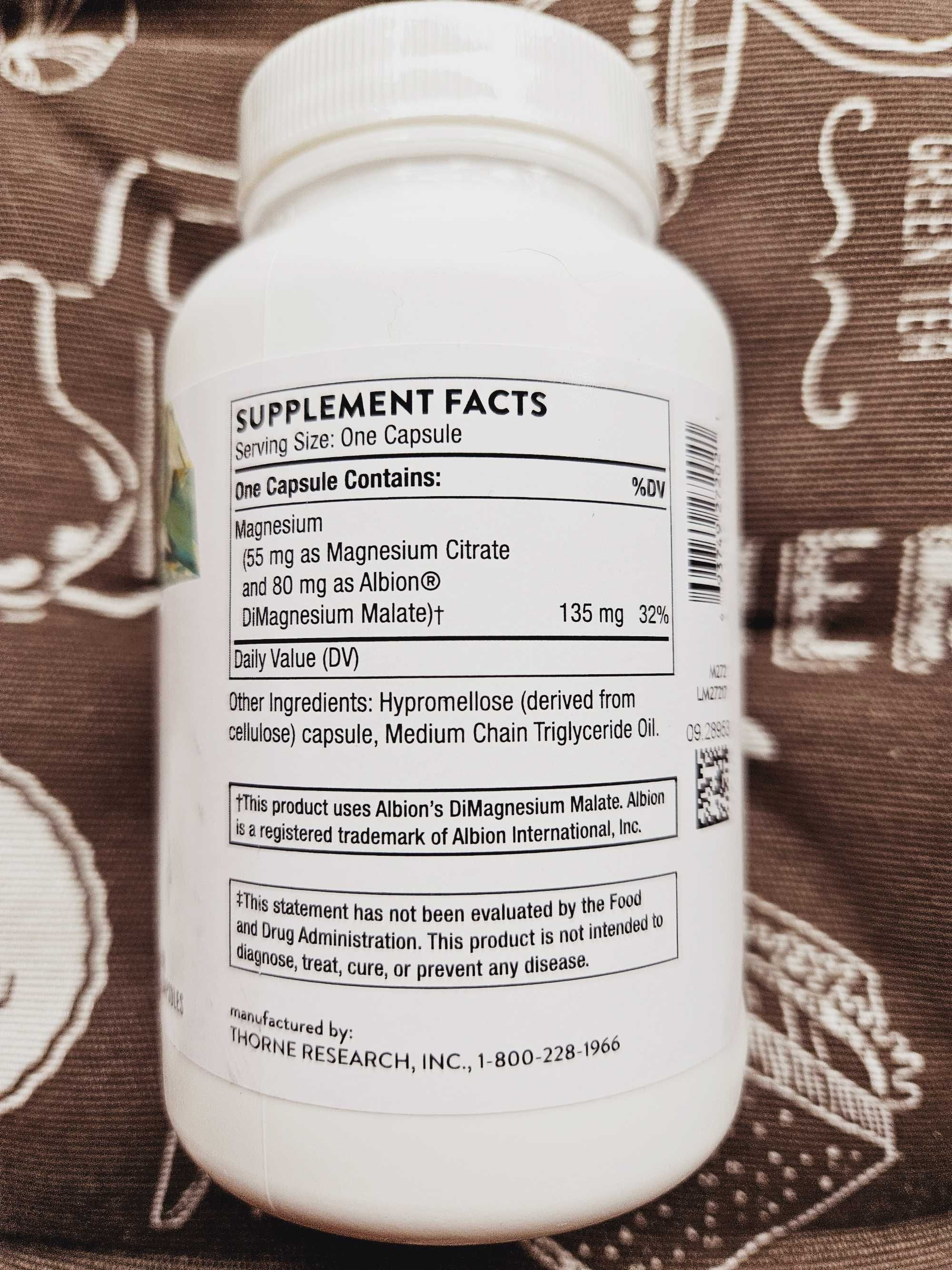 Thorne Magnesium Citramate магній цитрат магний 90 капсул Торн