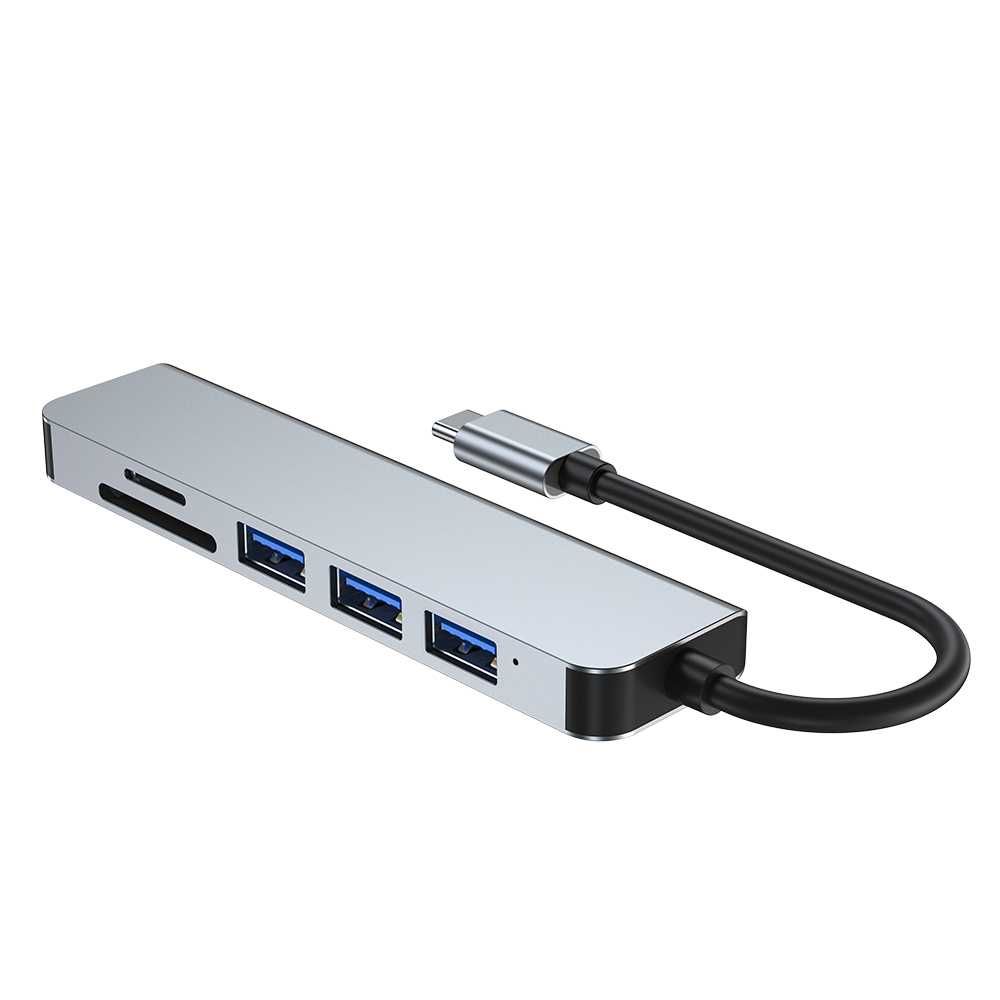 Rozgałęziacz HUB USB-C 6w1 3xUSB HDMI SD TYP-C adapter przejściówka