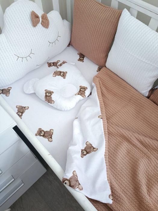 Бортики комплект постіль в ліжечко конверт набір коса