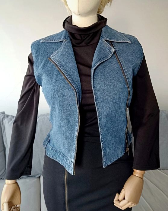 Kamizelka w typie ramoneska wiosna jeansowa biust 47x2 M vintage