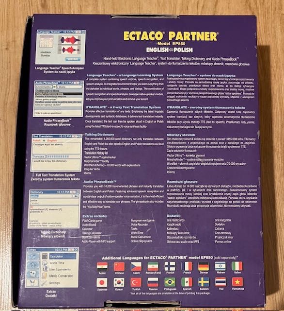 Translator ECTACO Partner EP850 z zasilaczem, bez baterii.