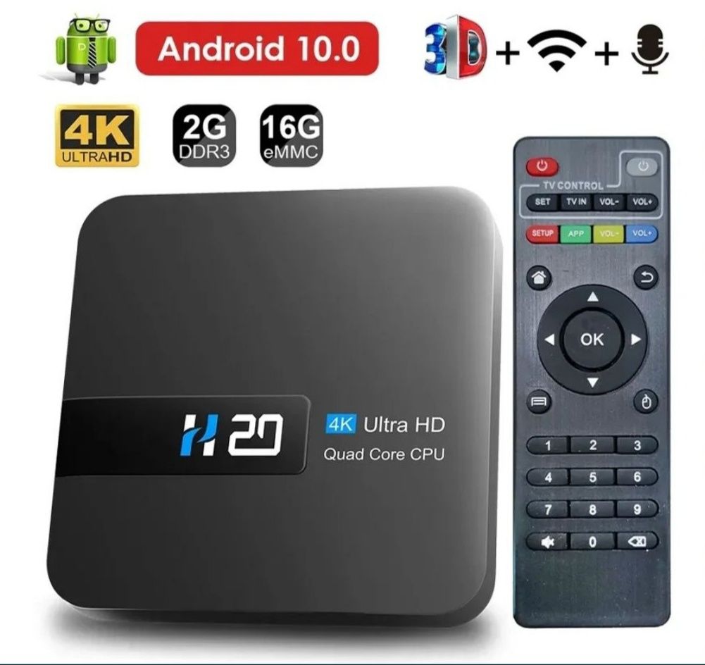 Smart TV BOX H20 2Gb 16Gb на Android 10 нова модель 2020 року.