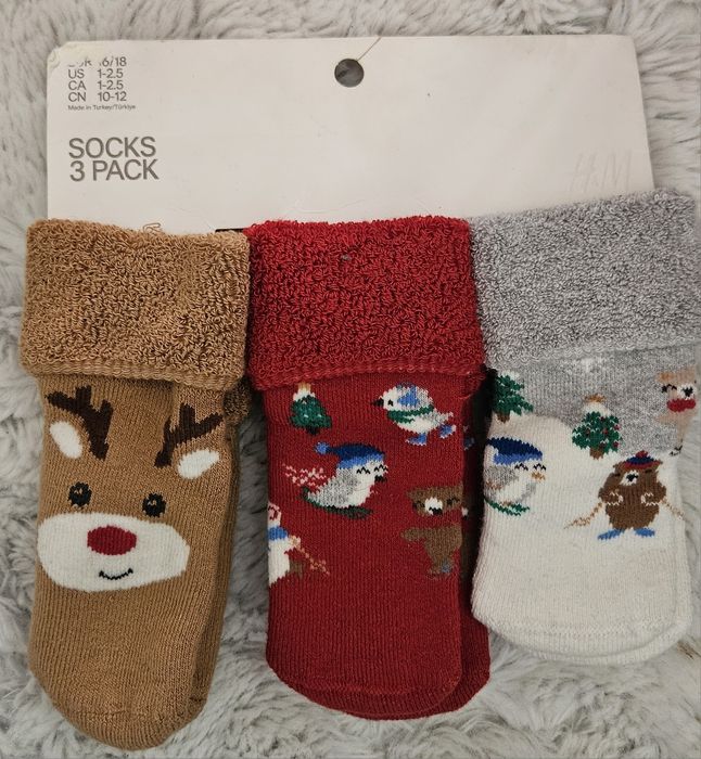 Nowe, świąteczne skarpetki, frotte, ABS, 3 pack z H&M, rozmiar 16-18