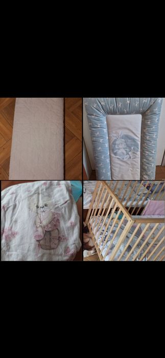 Łóżeczko materac przewijak prześcieradła