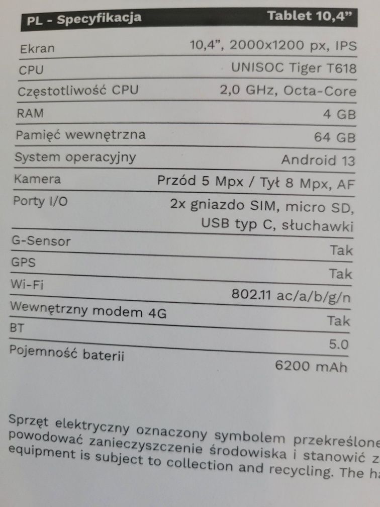 Tablet Krüger&Matz EAGLE 1074 LTE 4GB RAM,Android 13,grafitowy