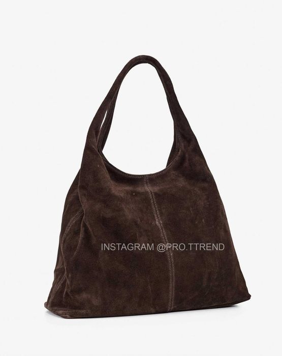 Замшева шоколадна сумка , велика замшева жіноча сумка
