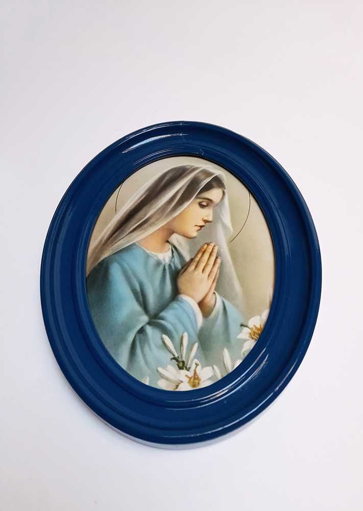 Antigo Quadro Oval Imagem Virgem Maria Nossa Senhora Orar Rezar