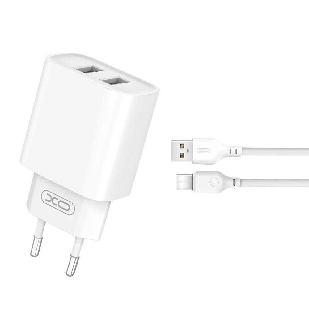 Sieciowa Ładowarka XO CE02C 2xUSB 2,1A + kabel USB Typ C kolor: biały