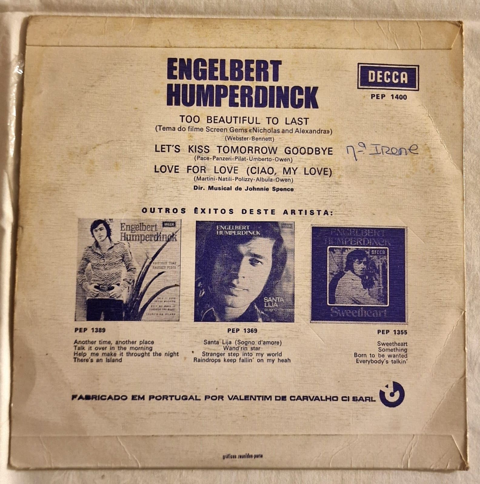 Disco Vinil | "Too Beautiful", Engelbert Humperdinck