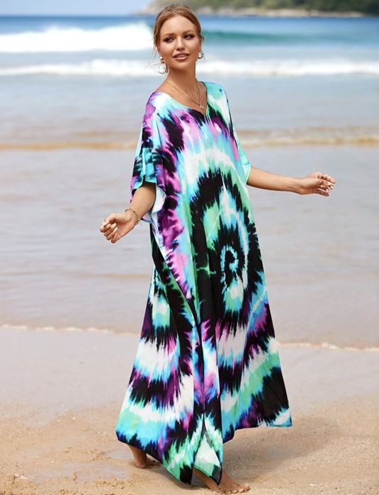 Letnia tunika plażowa narzutka pareo Oversize Wiskoza 100%