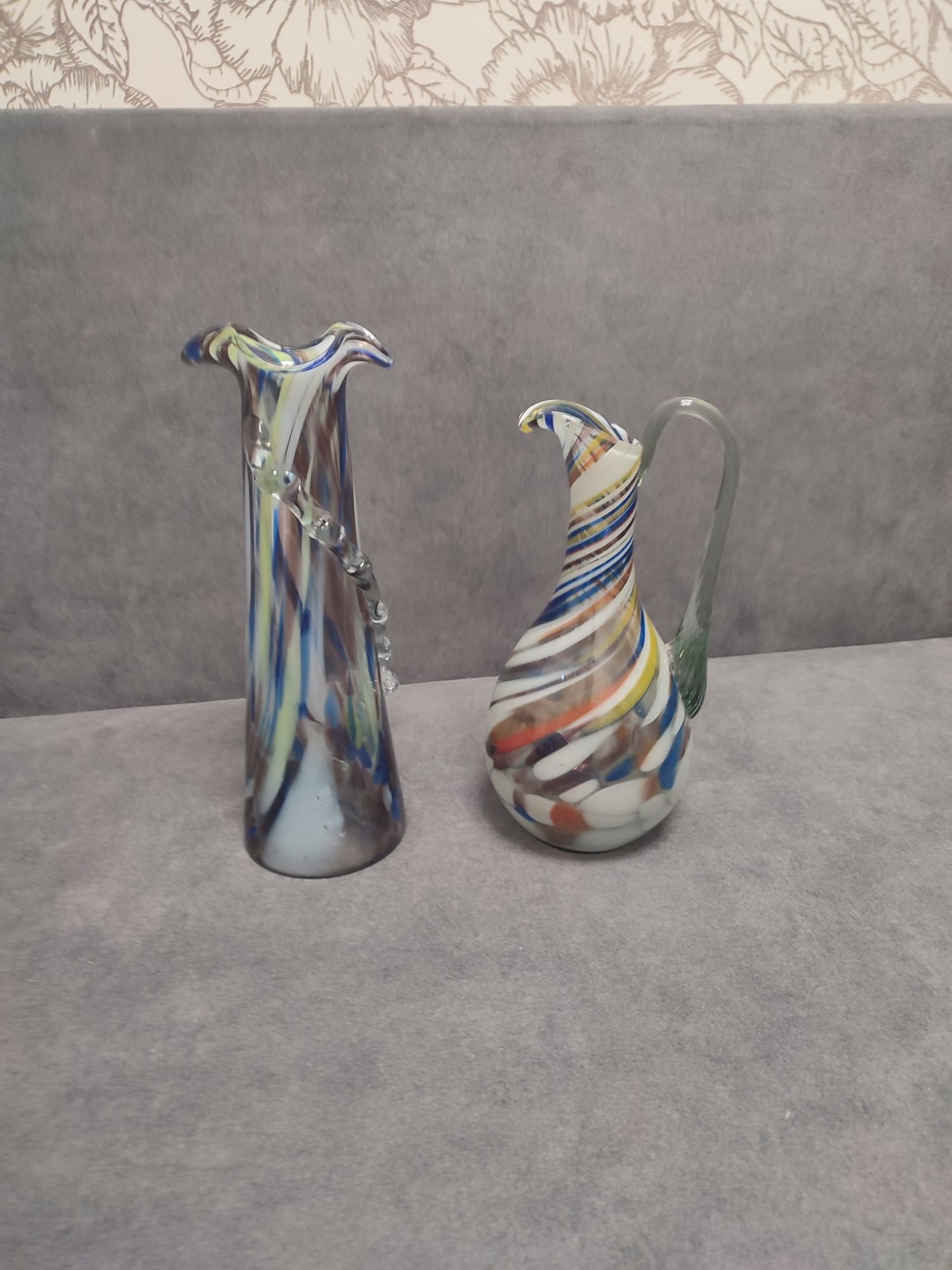 Стеклянна ваза для цветов кувшин графин гутное стекло СССР