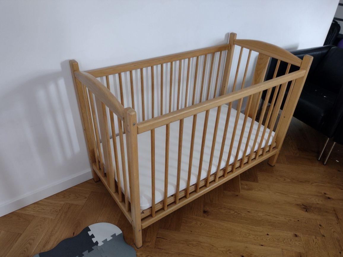 Łóżeczko łóżko dziecięce dębowe drewniane dwu poziomowe 120x60 + mater