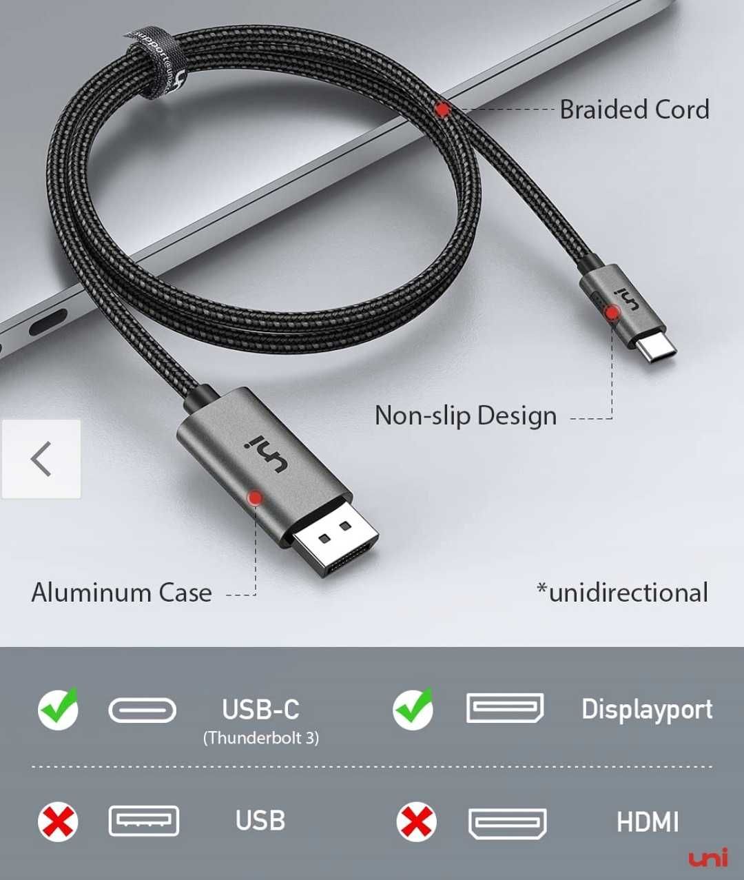 Kabel UNI DisplayPort - USB typ C LPN HE 4K 3M Długości