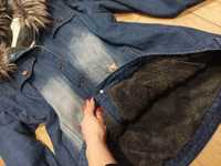Kurtka jeansowa dżinsowa zimowa ocieplana z kapturem