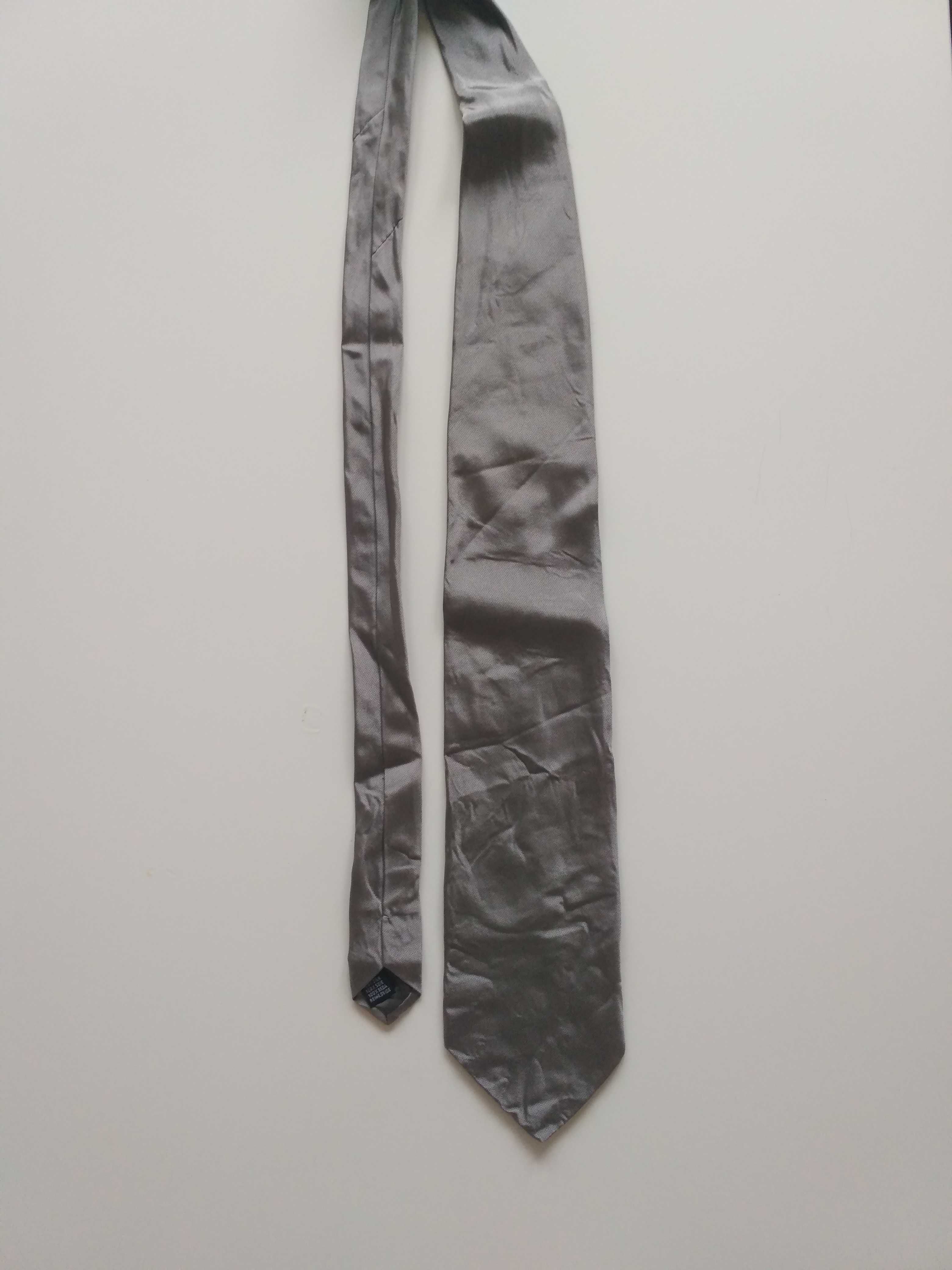 Szary krawat jedwabny srebrny krawat 100% jedwab
