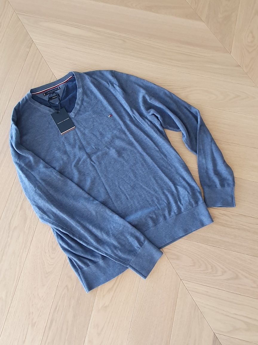 Nowy oryginalny sweterek Tommy Hilfiger męski niebieski XL
