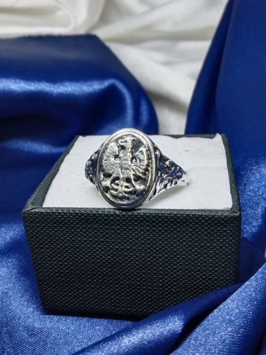 Piękny srebrny sygnet męski Orzeł, srebro 925, r. 32