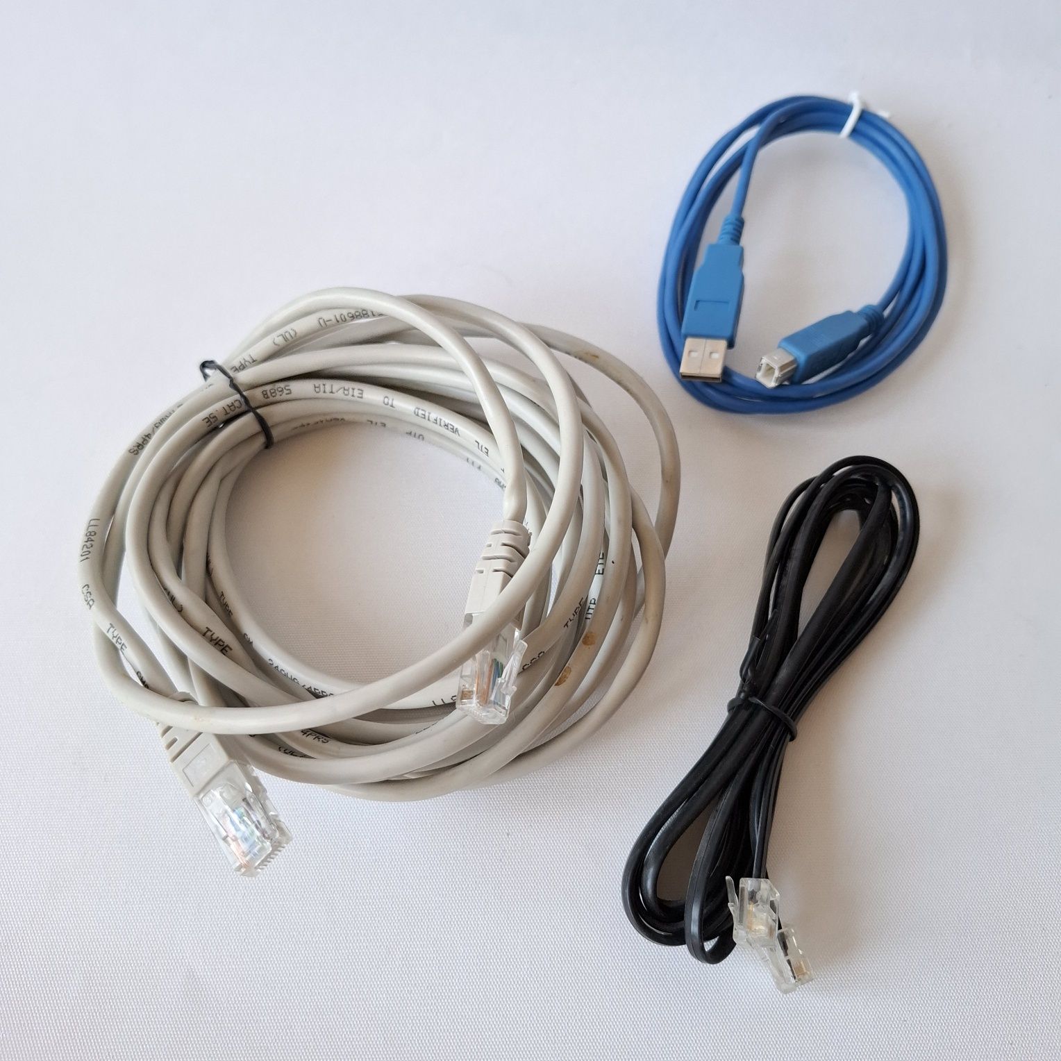 3 kable internet, telefon, drukarka