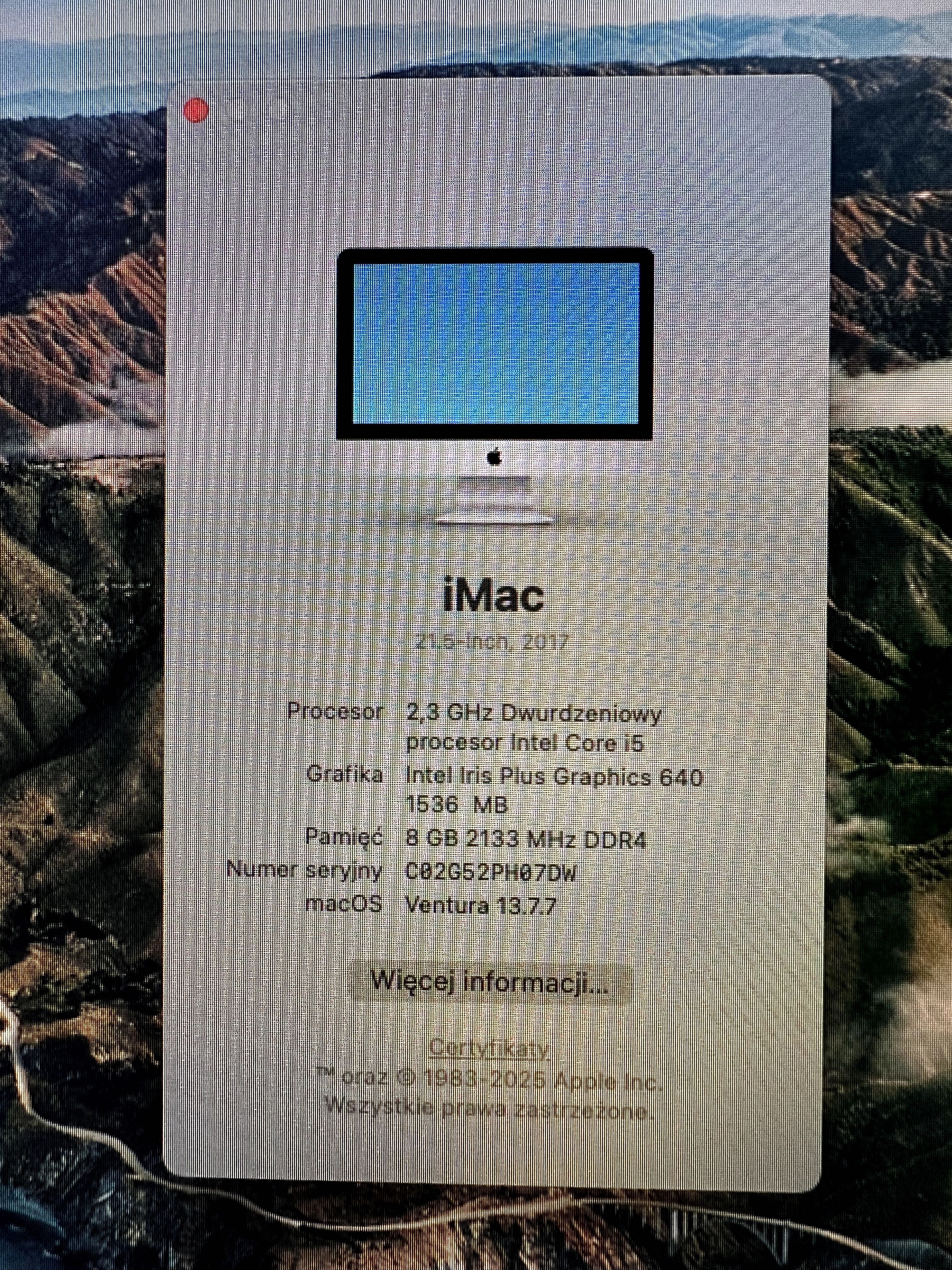 iMac 21,5 A1418 jak nowy Intel i5 256gb ssd magic faktura VAT 23%