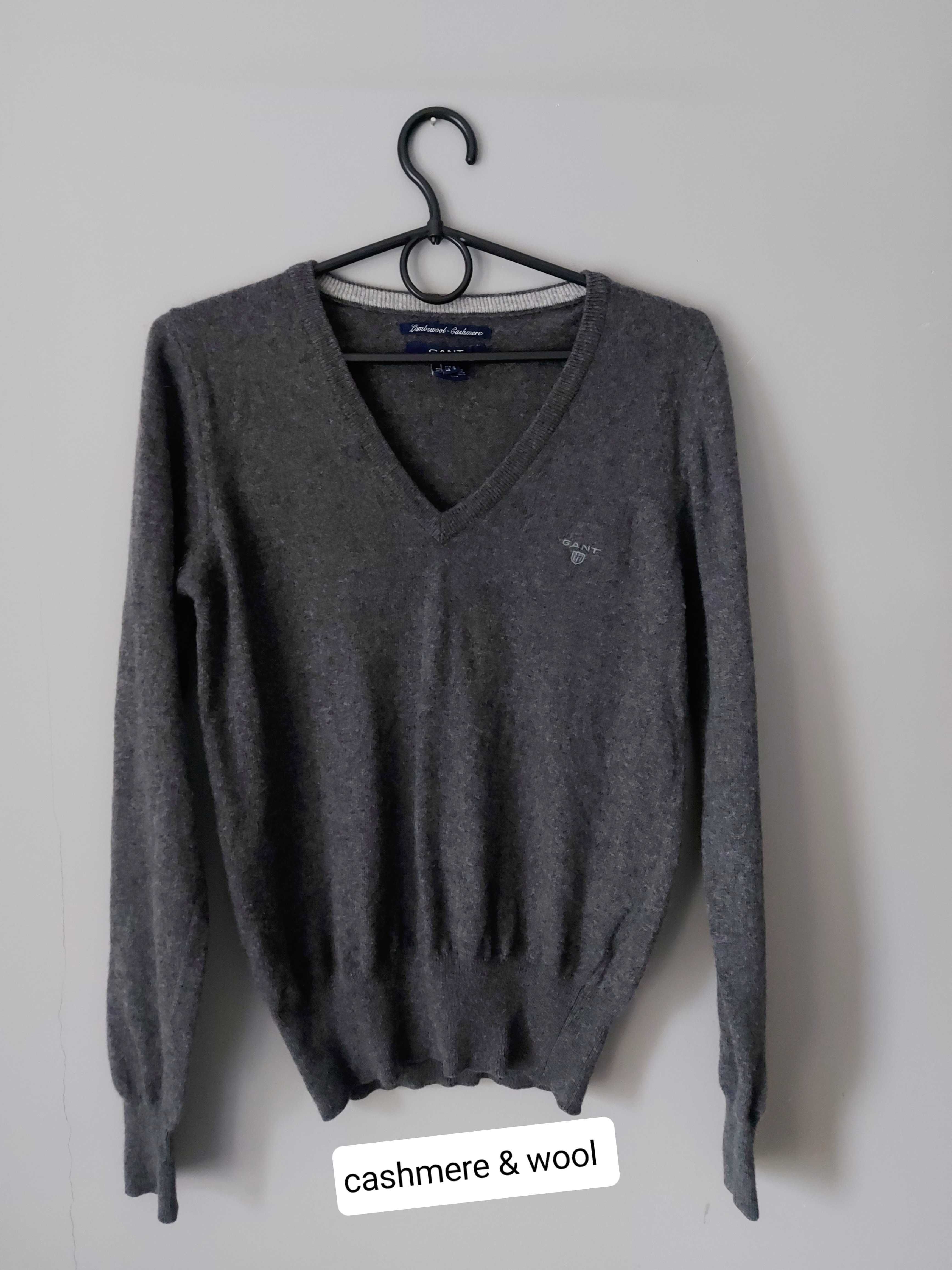 Sweter ciemno szary Gant kaszmir cashmere wełna wool
