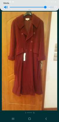 Płaszcz 40 bordowy wełna kolekcja damska płaszczyk długi wiązany pasek