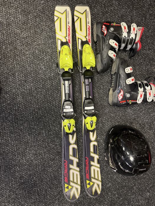 Zestaw Narty Junior Fischer 100cm + Buty Nordica 21.5cm + Kask Atomic