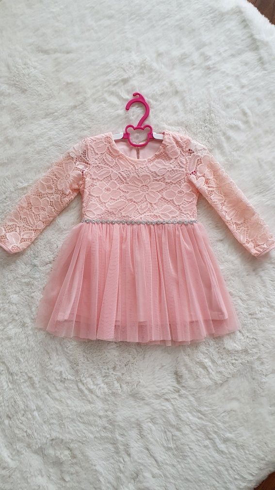 Sukienka dla małej księżniczki różowa koronka tiul rozm.80