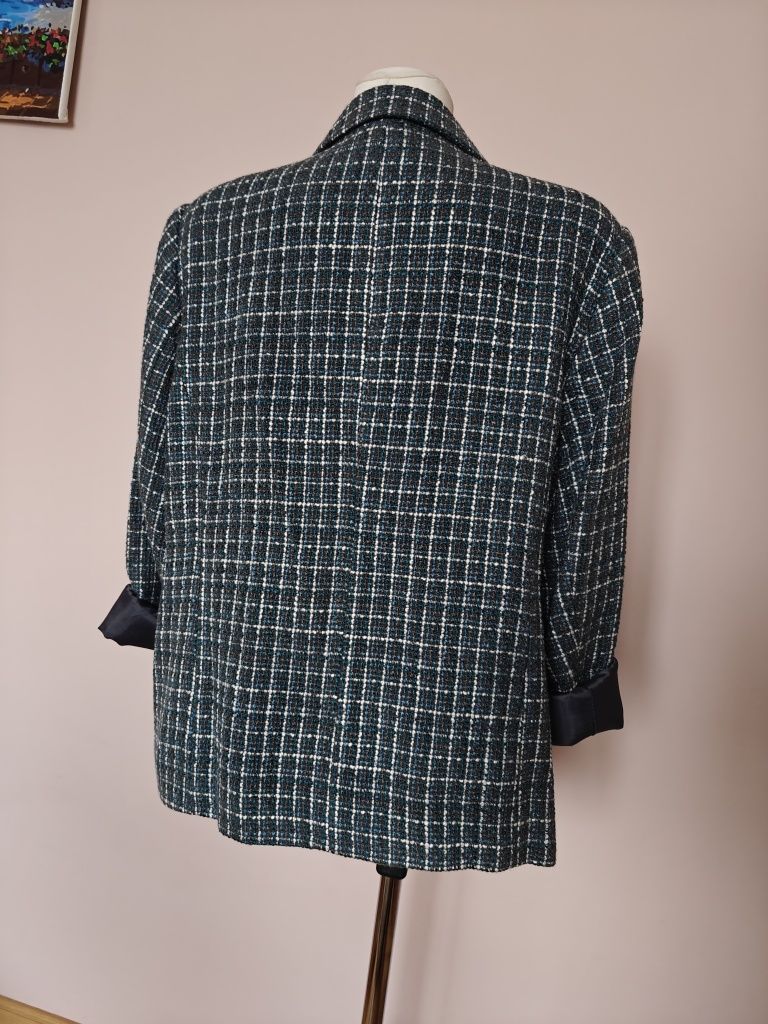 Marynarka żakiet pepitka kratka w kratę szary niebieski 46 48 3XL 4XL