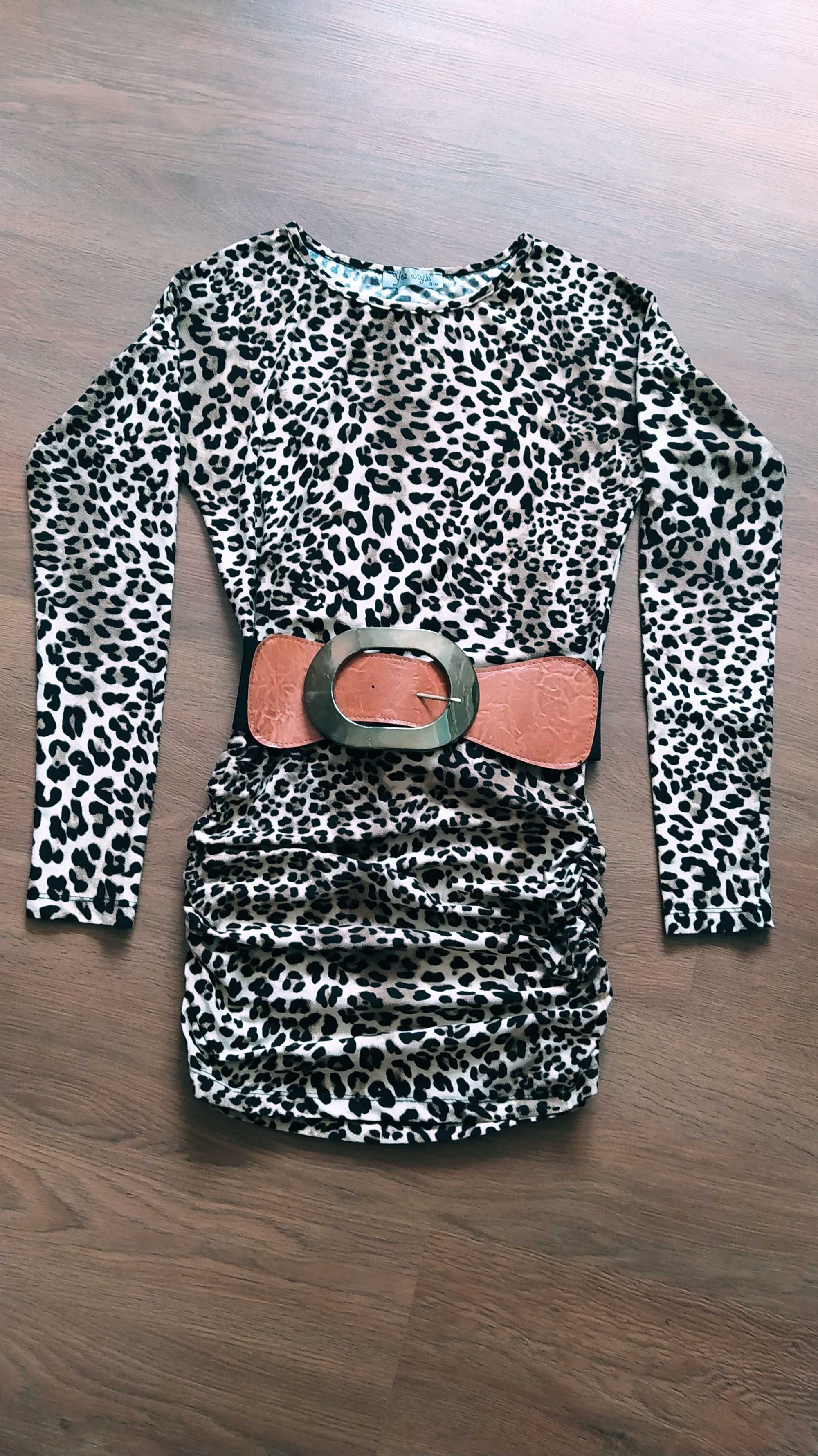 Тигровое платье-туника со сборками