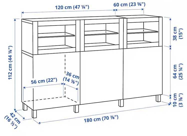 Móvel IKEA BESTÅ pret-cast Lappviken/Sindvik e vidro transparante