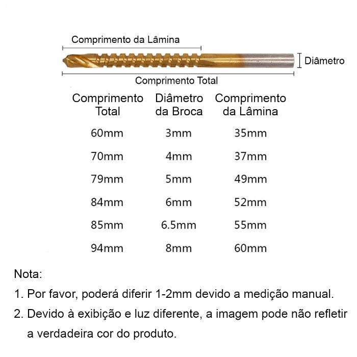 Kit de 6x Brocas de Fresar em Aço HSS 4241 com Titânio Revestido