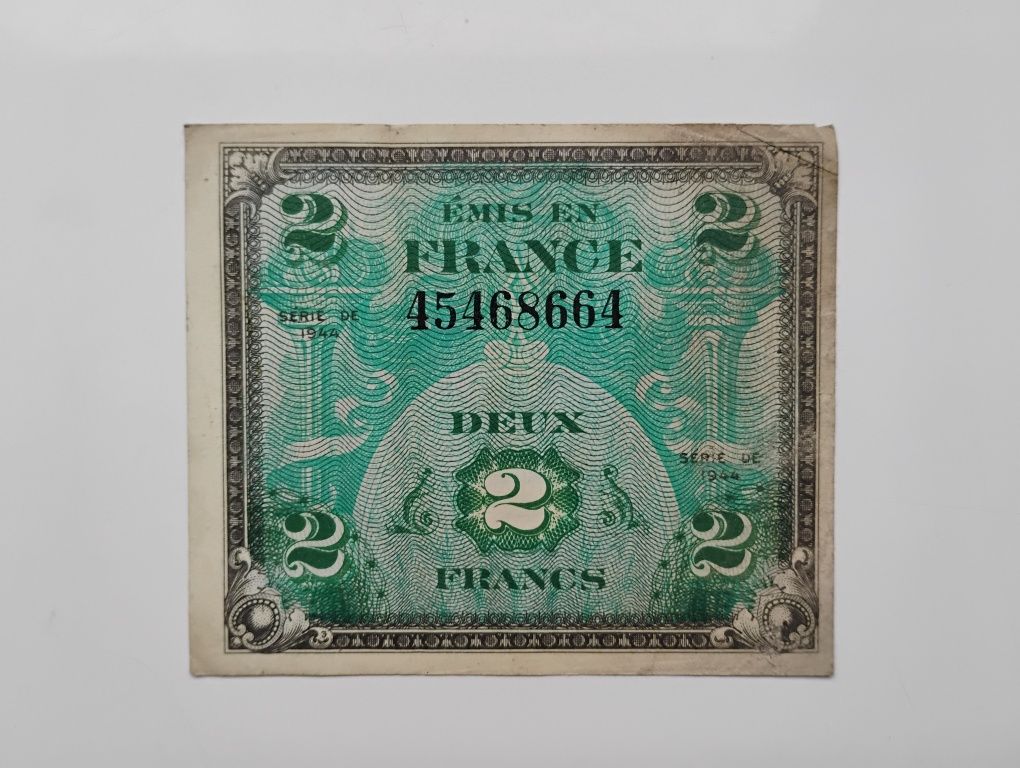 Banknoty Francja - 2 szt. po 2 franki z 1944/1945 r. -strefa militarna