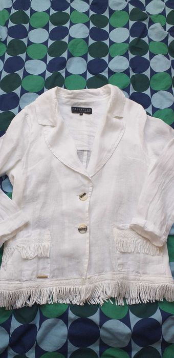 NOWY Lniany Żakiet z fredzlami Erica Freeshion 36