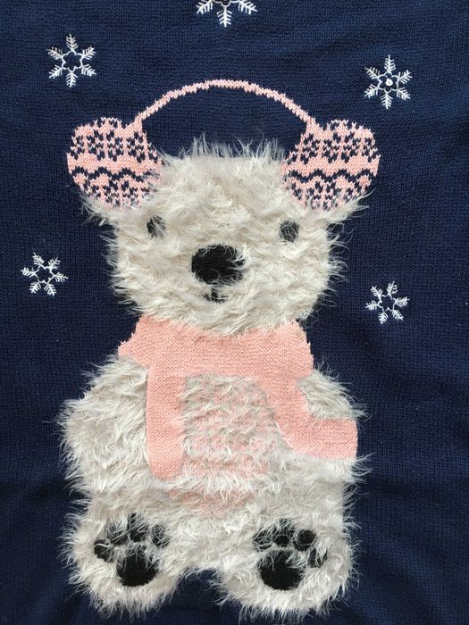 Sukienka z misiem dzianina granatowa r. 104-110 stan bdb BlueZoo