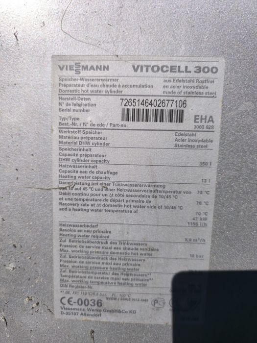Bojler 350 L poziomy VIESSMANN nierdzewka wężownica