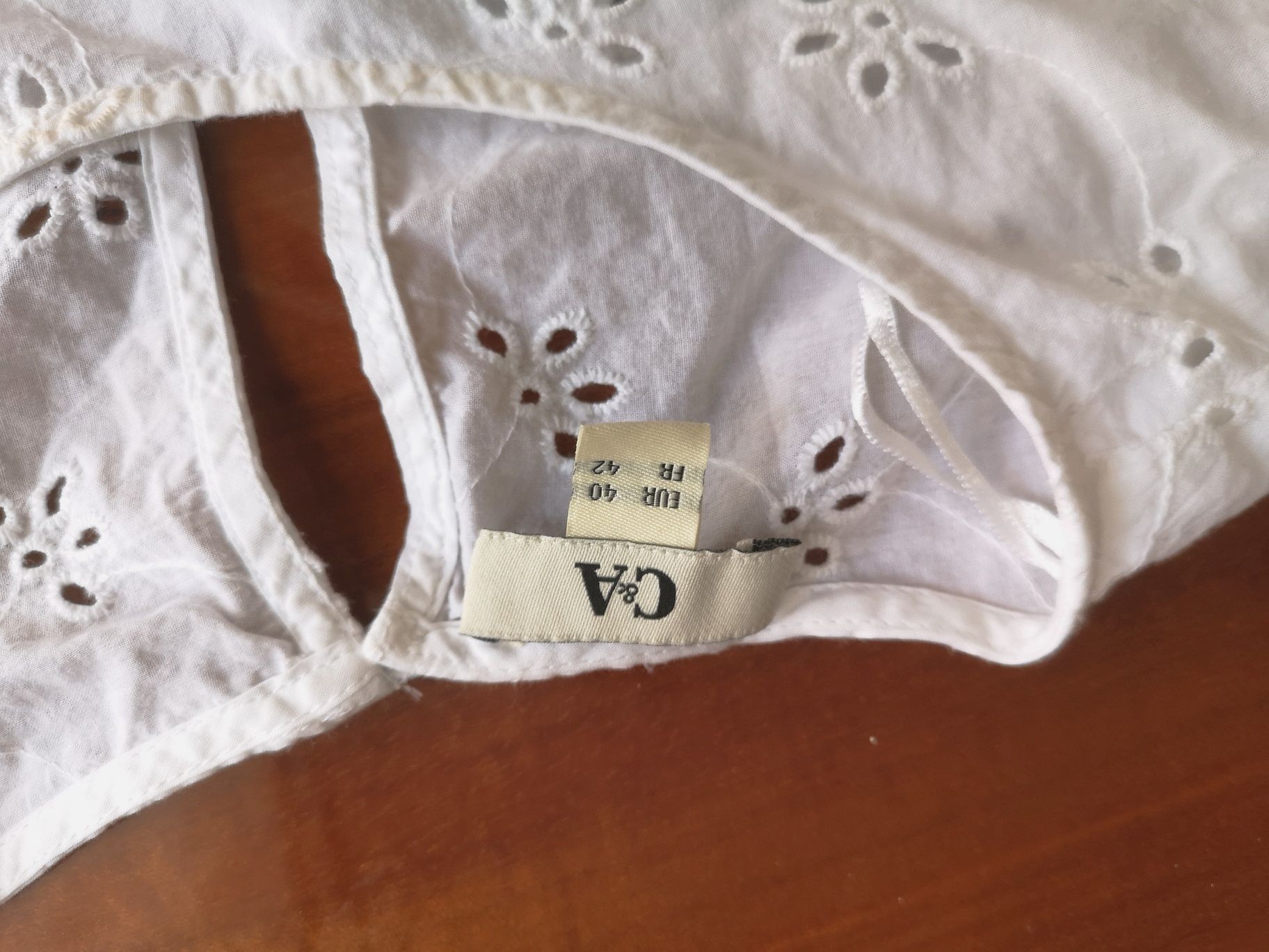 Biała bluzka boho na lato, L, haft angielski