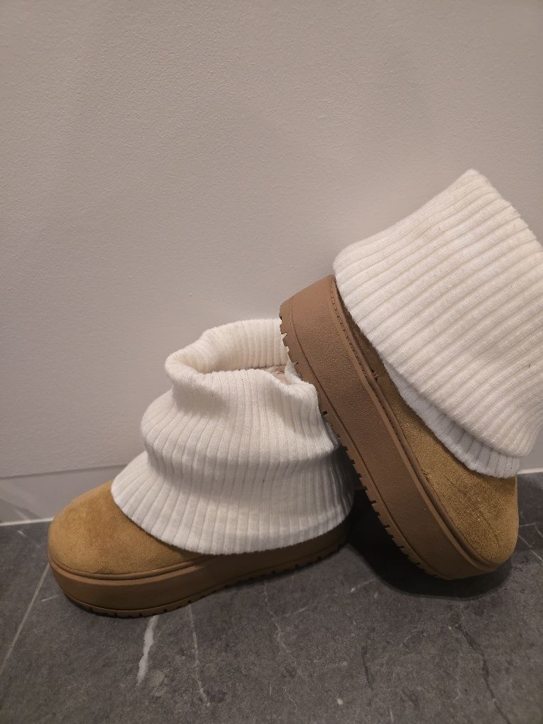 Bershka  botki platforma karmel skarpetka 36 jak nowe ugg